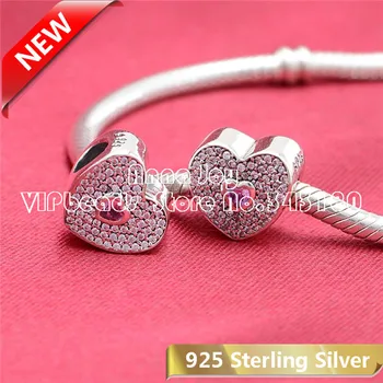 

NEW S925- Sterling -Silver Sweetheart Charm pink CZ Charm beads Fit European Pan dora Charm Bracelets & Necklaces BE210