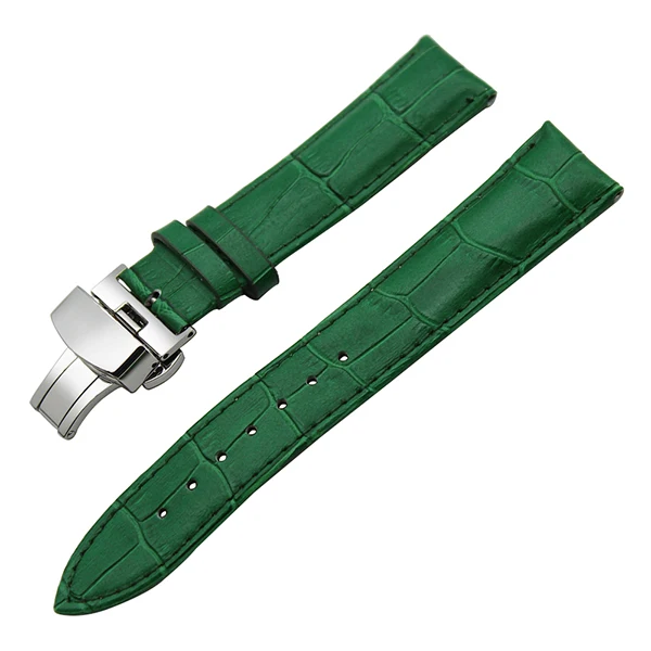 Ремешок для часов из натуральной кожи 18 мм 19 мм 20 мм 21 мм 22 мм 24 мм для Baume& Mercier браслет из нержавеющей стали - Цвет ремешка: Green