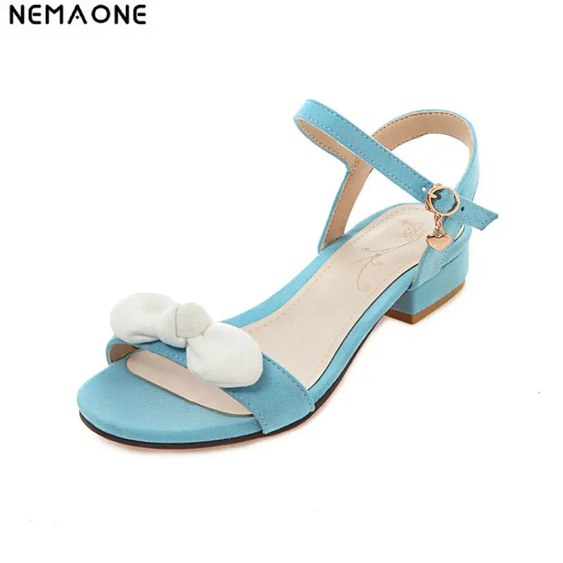 

2019 new sweet style women sandals bowties summer shoes square low heels prom wedding shoes female size 41 42 43