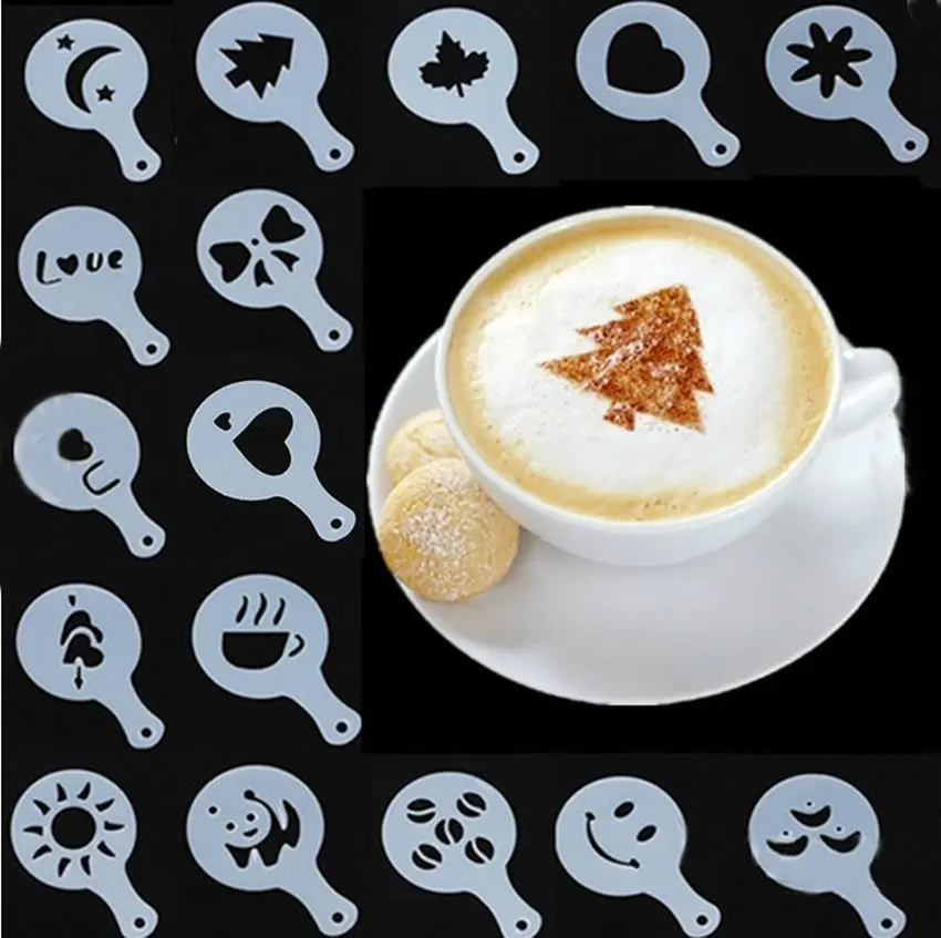 

16pcs/set Latte Templates Cappuccino Coffee DIY Decorating Cake Stencil Supplies Kitchen Tool Bakeware