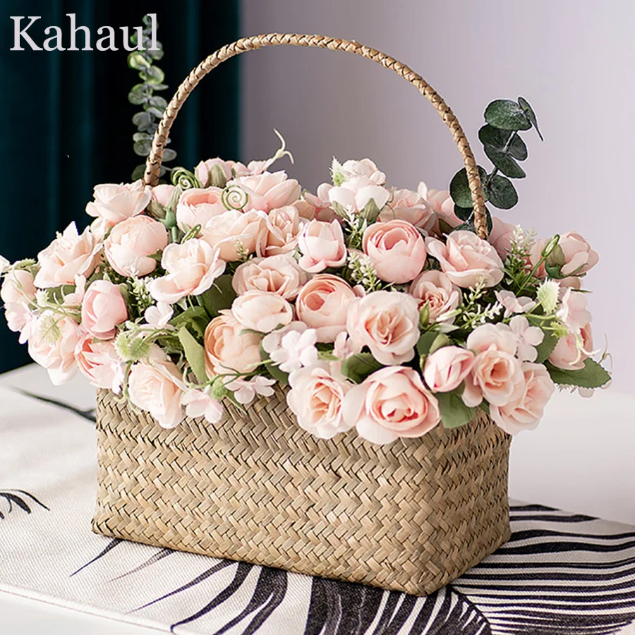 

fake silk roses artificial flowers for wedding home small artificial rose bouquet faux flower craft party decoration cheap decor