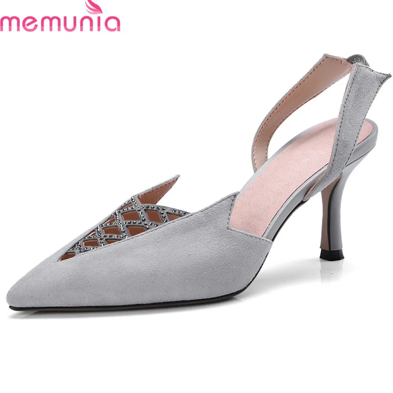 

MEMUNIA 2018 hot sale women sandals pointed toe ladies shoes suede leather summer shoes elegant party wedding shoes size 34-39