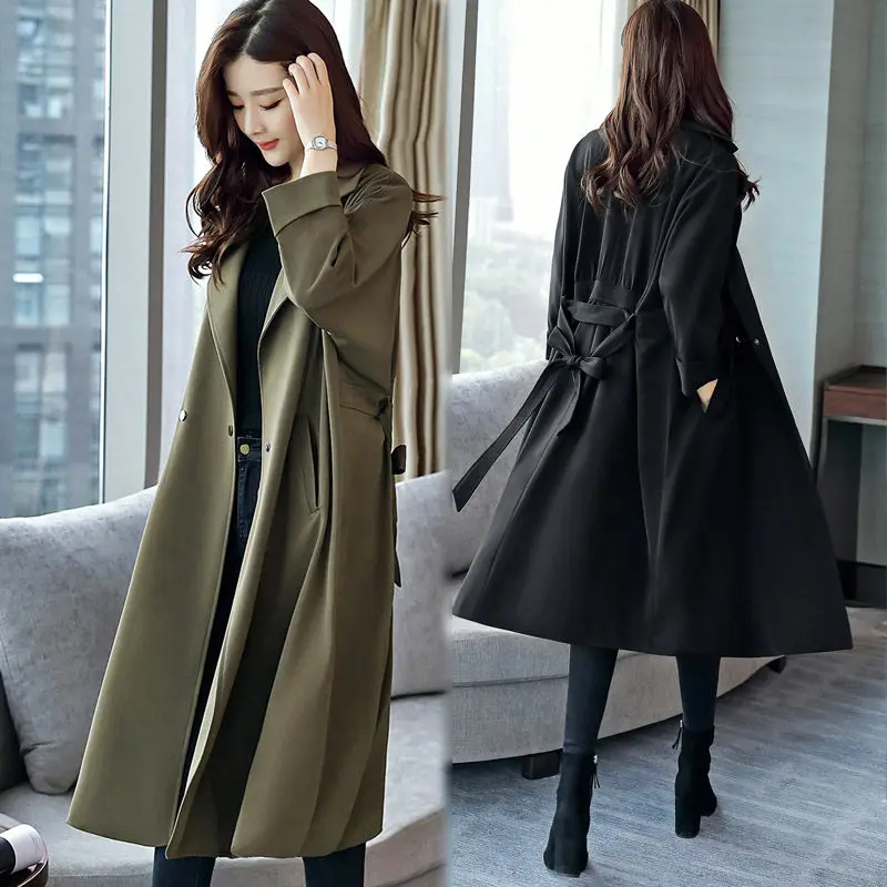 

2019 New Korean Trench Coat Women Casual Lapel Long Section Windbreaker Female Casual Coat Plus Size 3XL Fashion Outerwear f997