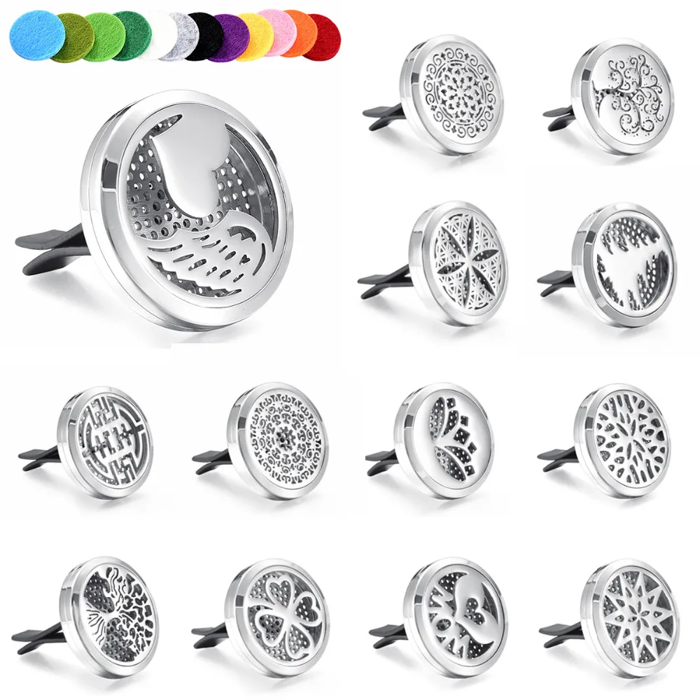 

MJL0026 Car Air Freshener Aromatherapy Essential Oil Diffuser - Heart Angel Wings Stainless Steel Locket,12 Refill Pads (30mm)