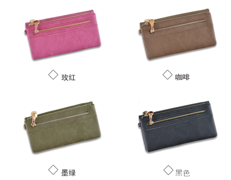 High Capacity Fashion Women Wallets Long Dull Polish PU Leather Wallet Female Double Zipper Clutch Coin Purse Ladies Wristlet