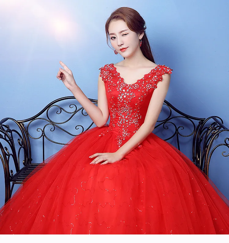 Vestido De Noiva, красное бальное платье с v-образным вырезом, бисером, открытой спиной, фатиновое бальное платье, элегантное бальное платье