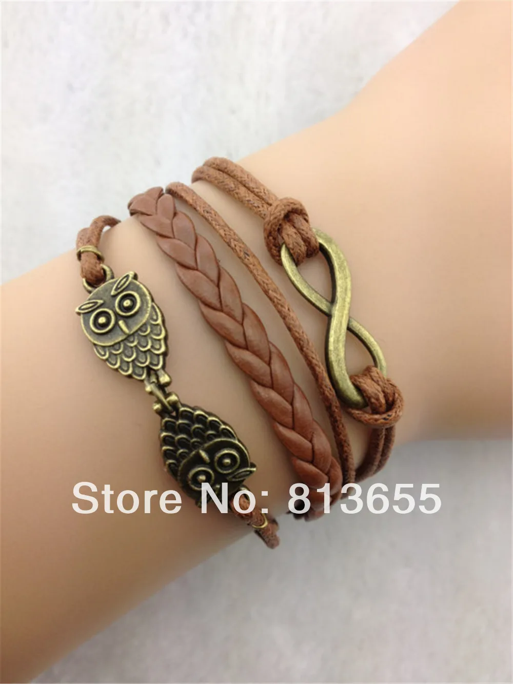 5pcs/lot Handmade infinity owls antique silver suede brown leather Rope Wrap Bracelet fashion jewelry christmas gifts BF112-5 | Украшения и