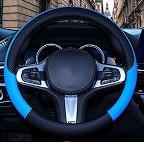 Кожаная Универсальная автомобильная крышка рулевого колеса 38 см крышка рулевого колеса автомобиля Авто Крышка Рулевого Колеса противоскользящая автостайлинг - Название цвета: Синий