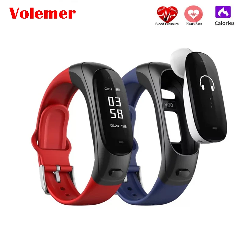 Volemer V08 Беспроводной Bluetooth наушники Smart Band 2 в 1 Earband умный Браслет Heart Rate крови