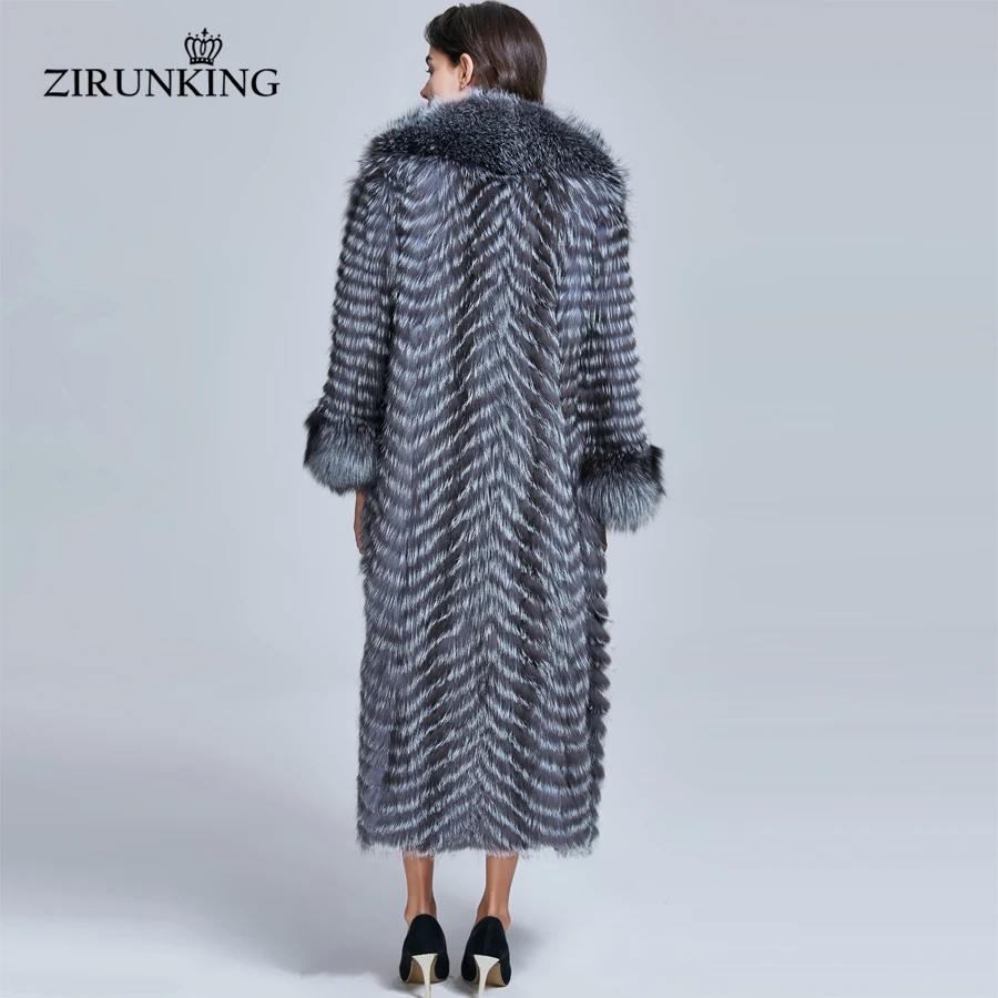 ZIRUNKING длинное пальто из натурального меха Женская Осенняя теплая парка Меха