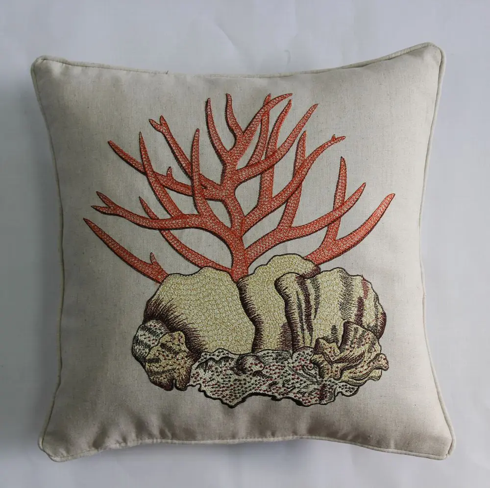 VEZO HOME embroidered coral cotton linen sofa cushions cover throw