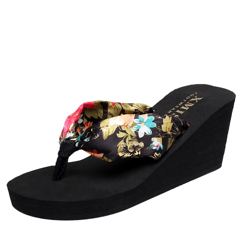 

SAGACE Women Shoes Summer Flip-Flops Wedges Home Ladies Slippers Casual Women Floral Print Household Slipper Outdoor Beach Shoes