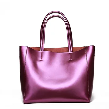

2020 Women's Shopping Bag Genuine Leather Calfskin Shoulder Bag Large Capacity Lady's Handbag Europe Fashion Style Shiny Bags