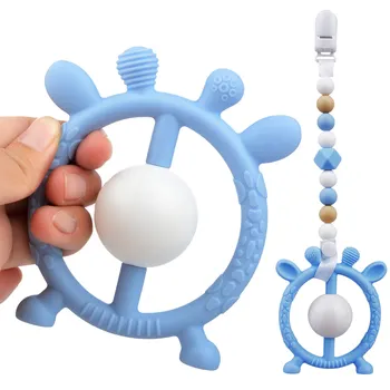 

Baby Teether Christmas Deer Partern With Chain Clip Set Round Wheel Shape Soft Dental Care Teethers Gift