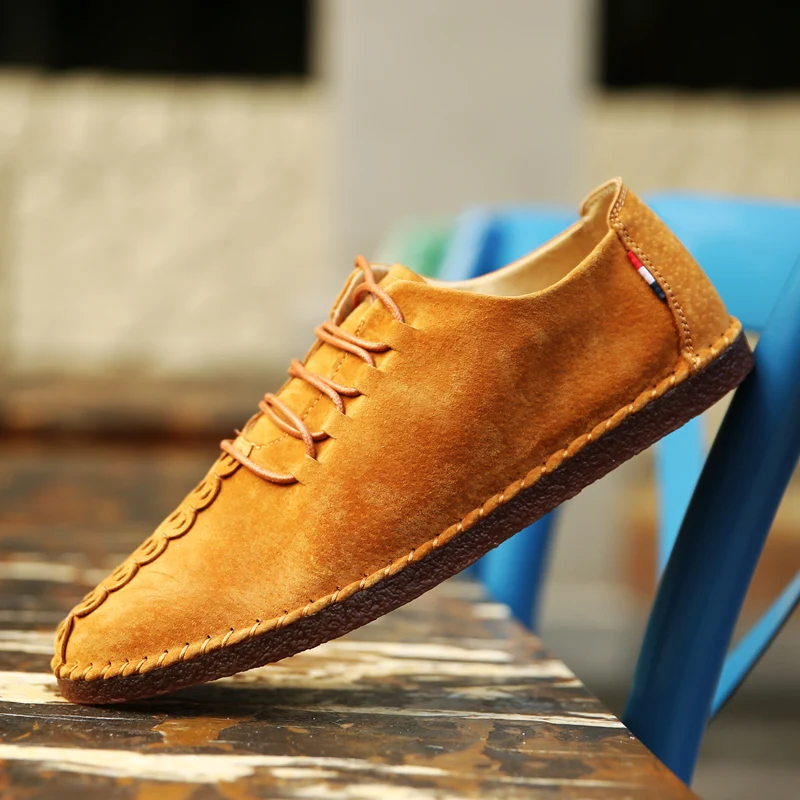 Лоферы; Мужская обувь; повседневная кожаная обувь на плоской подошве; уличные мягкие мужские мокасины; дышащая обувь для вождения лодки на шнуровке для мужчин; L5 - Цвет: yellow