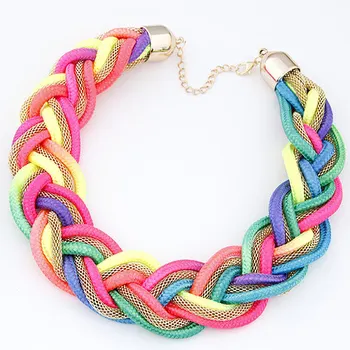 

12pcs/lot Hot European and American fashion metallic fluorescent color hand-prepared short necklace jewelry wholesale