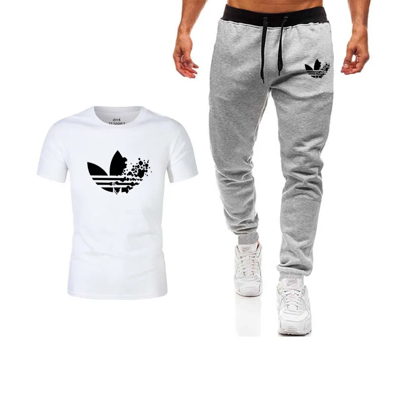 

2019 hot sale brand printing (leisure T-shirt + casual trousers) male business slim slimming spring suit sturdy casual officesu