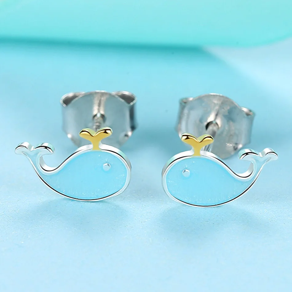 Серьги ELESHE из серебра 925 пробы с голубым искусственным дельфином серьги золотой