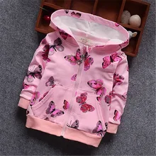 BibiCola/весенне-осенние куртки для маленьких девочек Детская куртка с капюшоном для девочек, верхняя одежда, пальто одежда с принтом бабочки