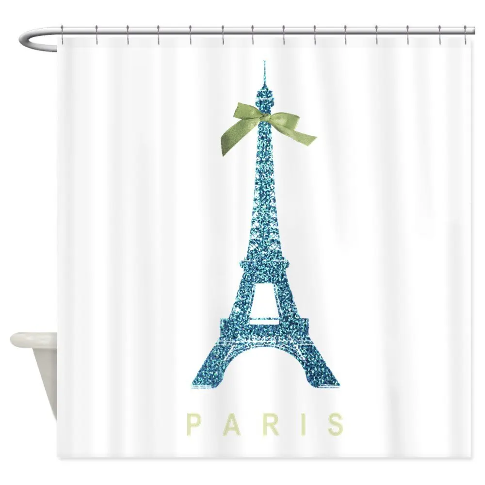 Blue Eiffel Tower Paris Shower Curtain Decorative Fabric Shower Curtain