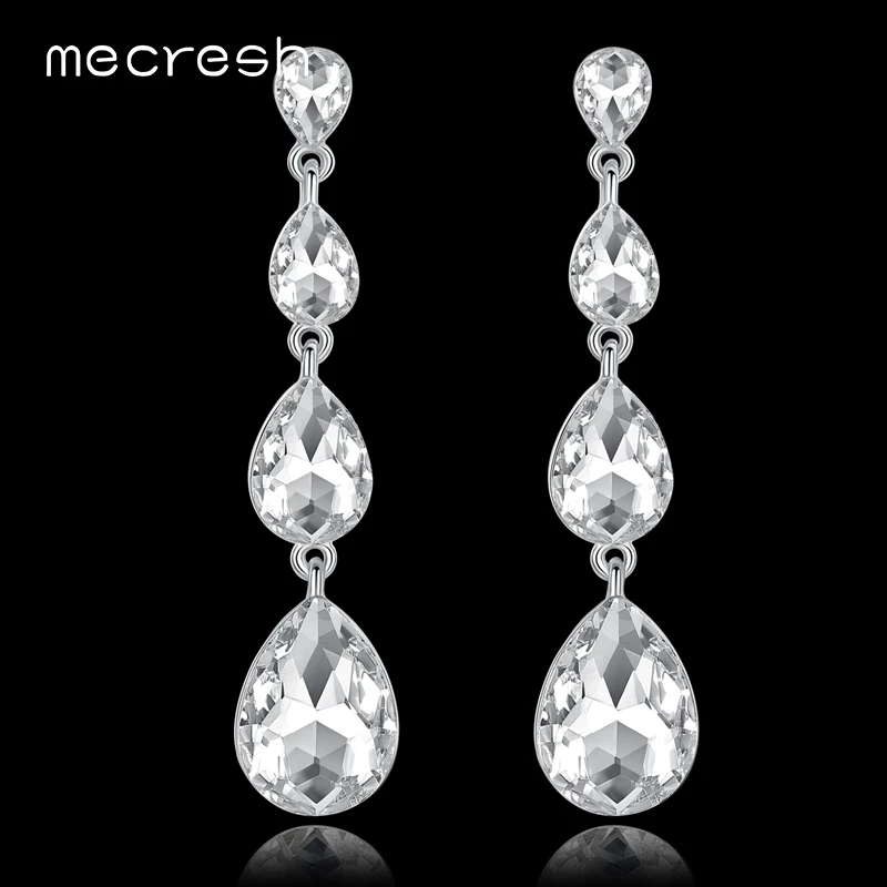 

Mecresh Simple Silver Color Crystal Wedding Long Drop Earrings 2018 Rhinestone Teardrop Korean Dangle Earrings for Women EH1118