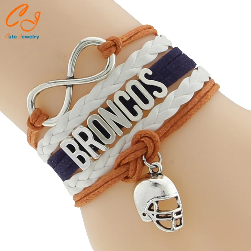 Infinity Love Broncos football Team Bracelet white orange navy blue Customize sports Wristband