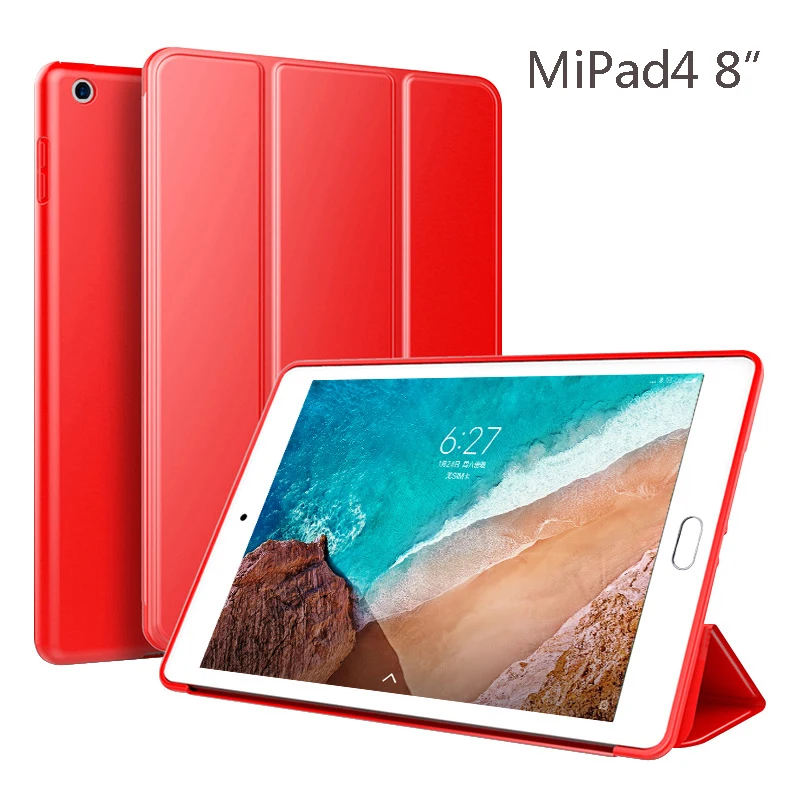 Умный чехол для Xiaomi mi pad 4 plus/pad4, силиконовый чехол для планшета из искусственной кожи, чехол-книжка для mi PAD 4, 8 дюймов/10,1 дюймов, защитный чехол - Цвет: MiPad4 8inch Red