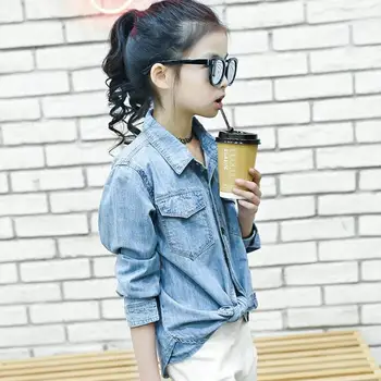

2020 Casual Big Girls Denim Blouses Kids Clothes Child Teenage Long Sleeve School Girl Shirts Kids Tops 5 6 7 8 9 10 13 14 Years