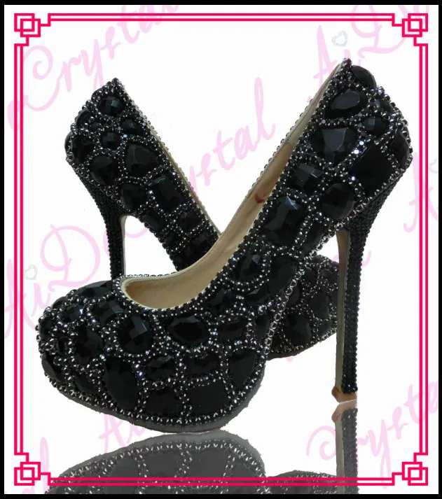 

Aidocrystal 2015 hot sale black crystal with diamond high heel shoes,glitter party shoes women pumps