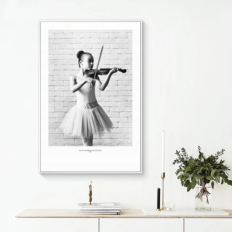 Vintage-Black-And-White-Photo-Ballet-Violin-Girl-Canvas-Art-Painting-Print-Poster-Picture-Wall-Living (3)