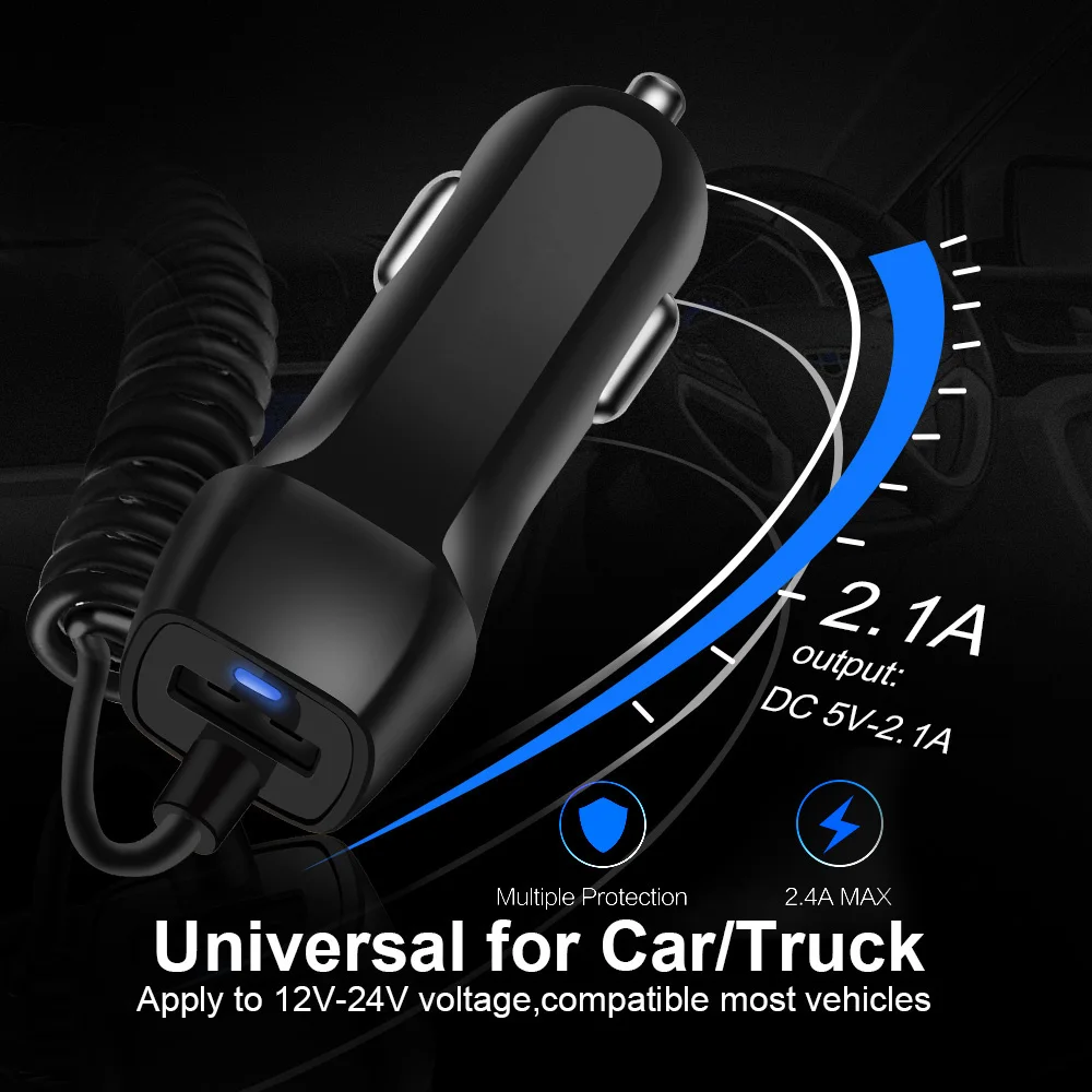 كراوتش LED سريعة Usb شاحن سيارة مع المصغّر usb نوع c كابل سريع سيارة شاحن سامسونج s9 s8 زائد هواوي xiaomi سيارة- شاحن