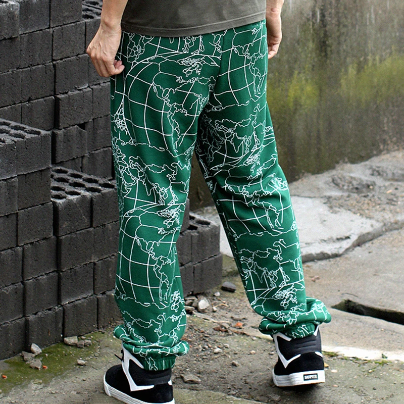 Мужские хип-хоп брюки для уличных танцев карта полная печать повседневные спортивные брюки эластичная талия плюс размер мужские Скейтбордисты Jogger Брюки