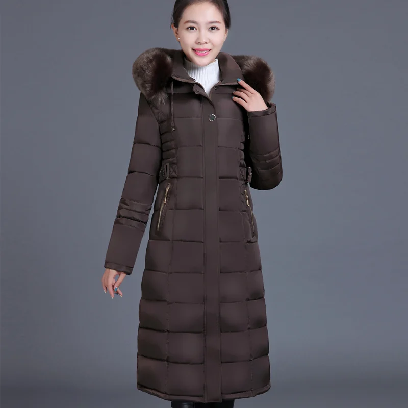 Зимняя женская куртка размера плюс 6XL X-Long, Женское пальто с хлопковой подкладкой, Женская парка с капюшоном и большим меховым воротником, зимняя женская куртка - Цвет: CAMEL