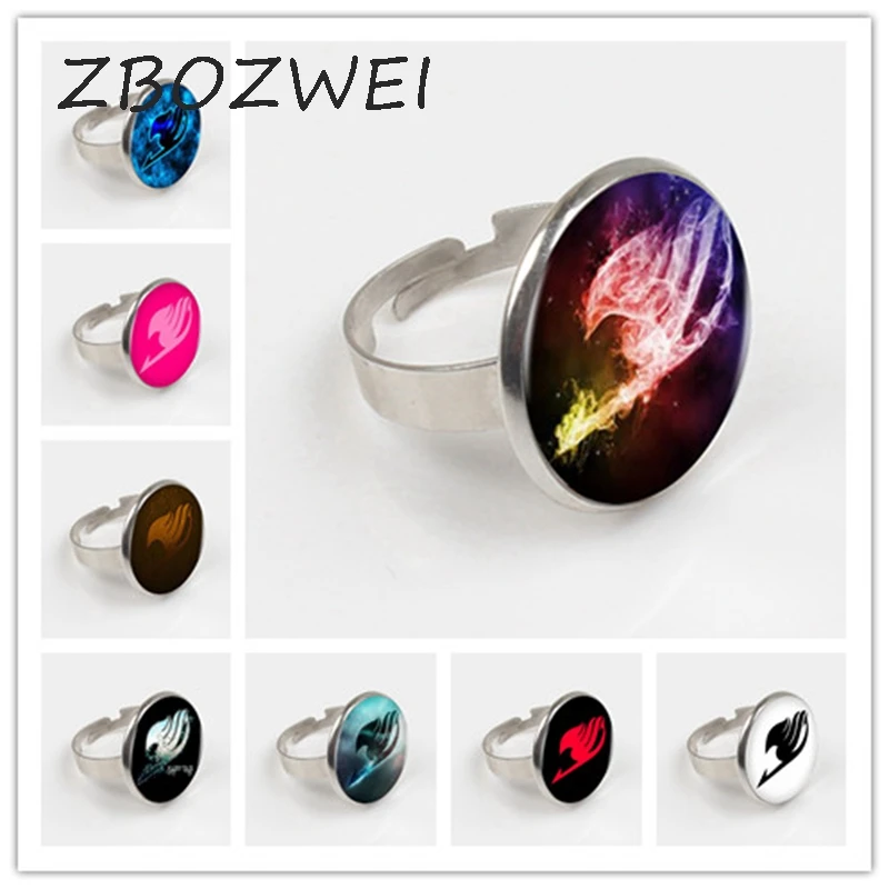 

ZBOZWEI 2018 1pcs/lot 9 Styles Fairy Tail Logo Ring for Woman/Men Cabochon Vintage Black Chain DOTA Statement Ring