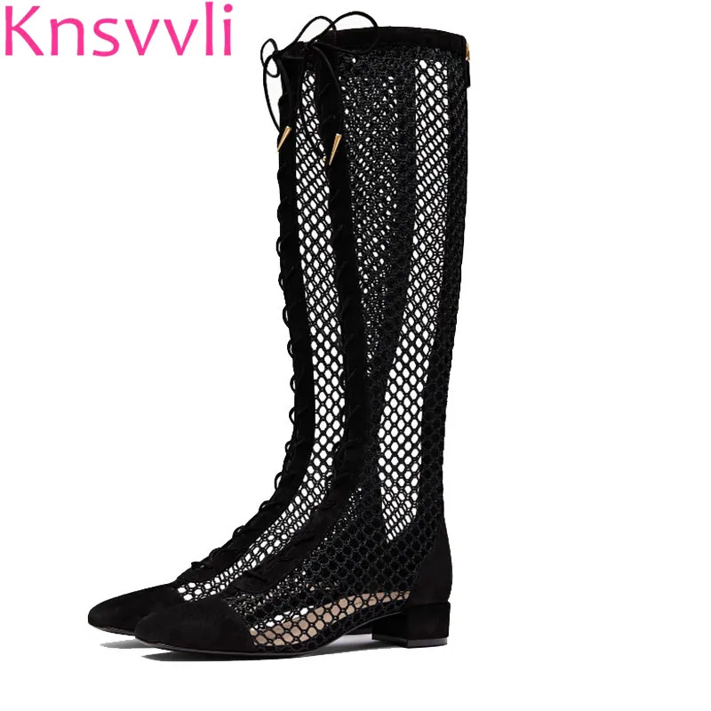 

Mid Heel Sandals Woman New Style Summer Long Boots Bandage Sexy Mesh Fabric Rome Cool Boots High Heel Women Ankle Boots