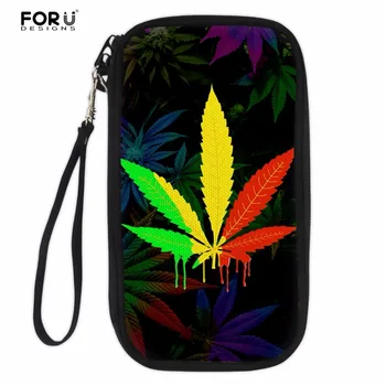 

FORUDESIGNS Unique Colorful Leaf Printing Long Women Wallet Passport ID Card Holder Multi-function Carteira Feminina Money Bags