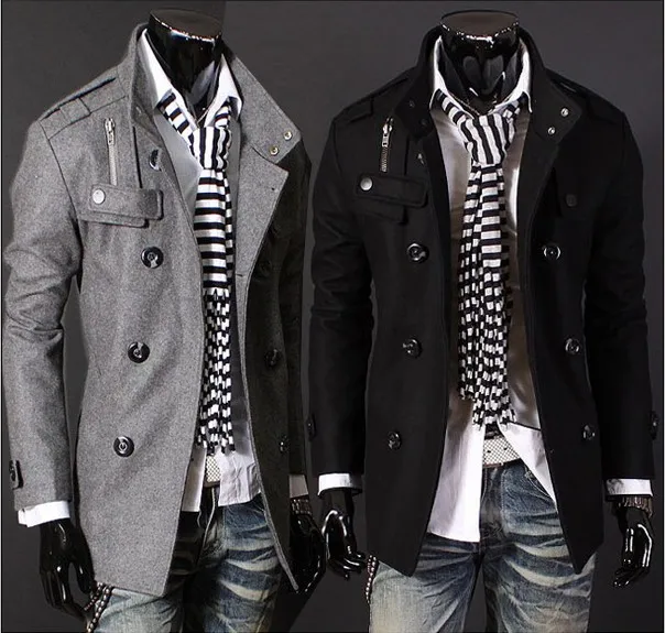 Free Shipping Men's Hot Stylish Woolen Jacket Double breasted Coat US