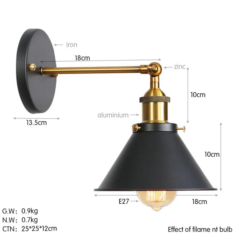 IWHD черный ретро Винтаж Настенные светильники Спальня Гостиная Лофт промышленных антикварной Edison светодиодный бра домашнего освещения