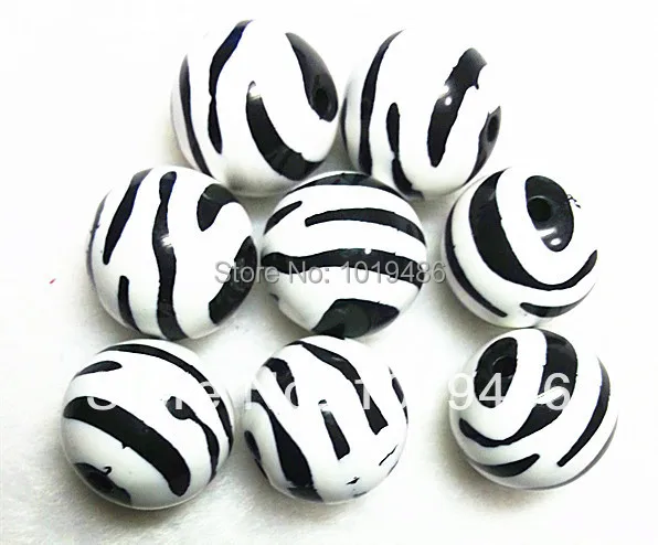 

20MM White Color 100pcs /lot Round Acrylic Round Zebra Strips Beads,Cheapest Chunky Acrylic Beads for Necklace Jewelry
