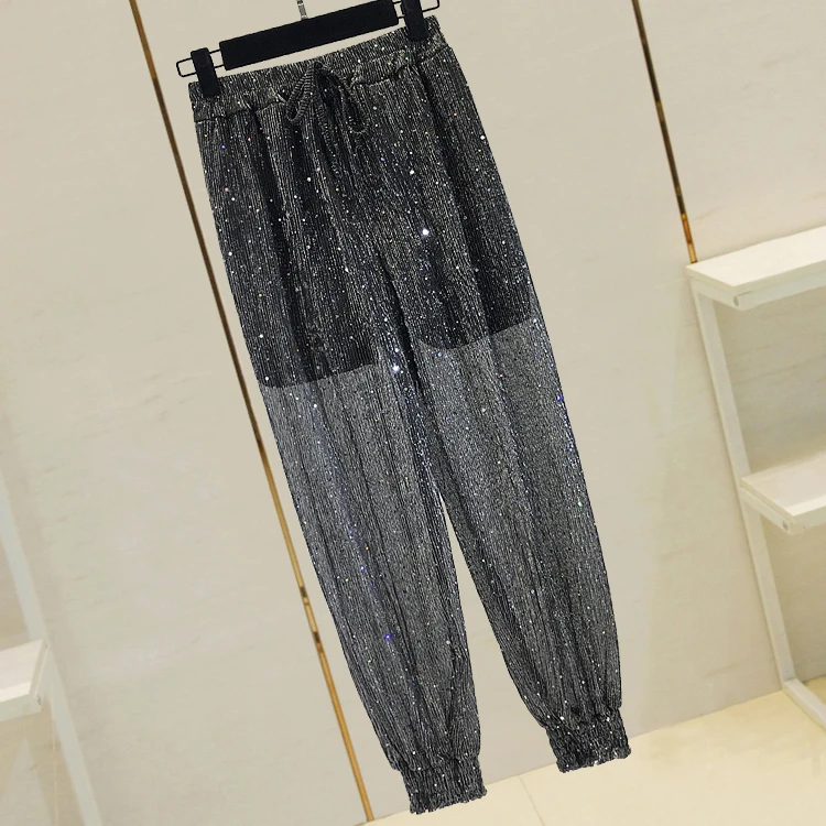 

Summer anti-mosquito casual beamed lanterns sequins radish bright silk ice silk nine points harem pants