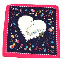 

60X60cm Vintage Printing Pattern Fashion Lady Scarf Spring Summer Sunscreen Women Silk Shawls Small Square Scarves xs004-heart1