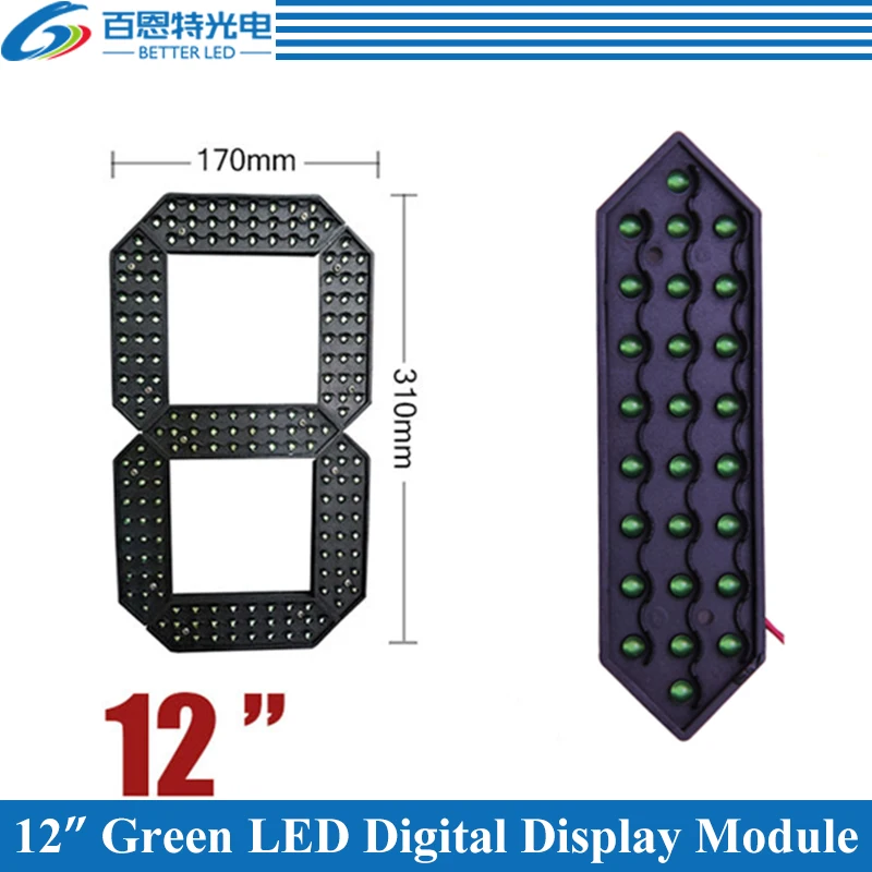 

4pcs/lot 12" Green Color Outdoor 7 Seven Segment LED Digital Number Module for Gas Price LED Display module