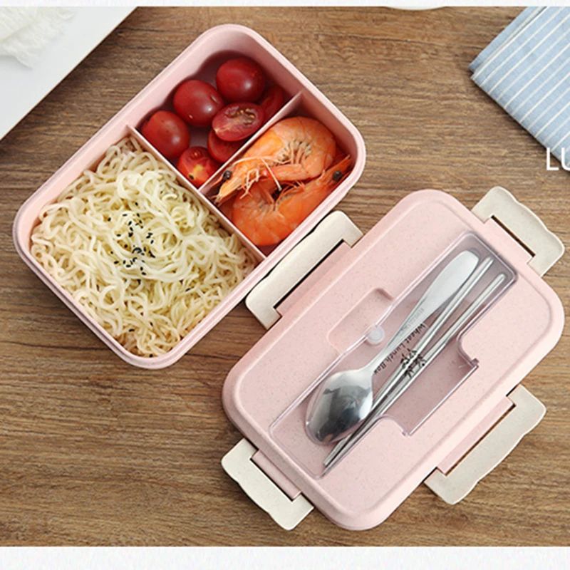 Wheat Straw Leak Proof Rectangular Plastic Lunch Box Partition Food Storage Containe Student Girl Picnic Bento Luchbox Microwave