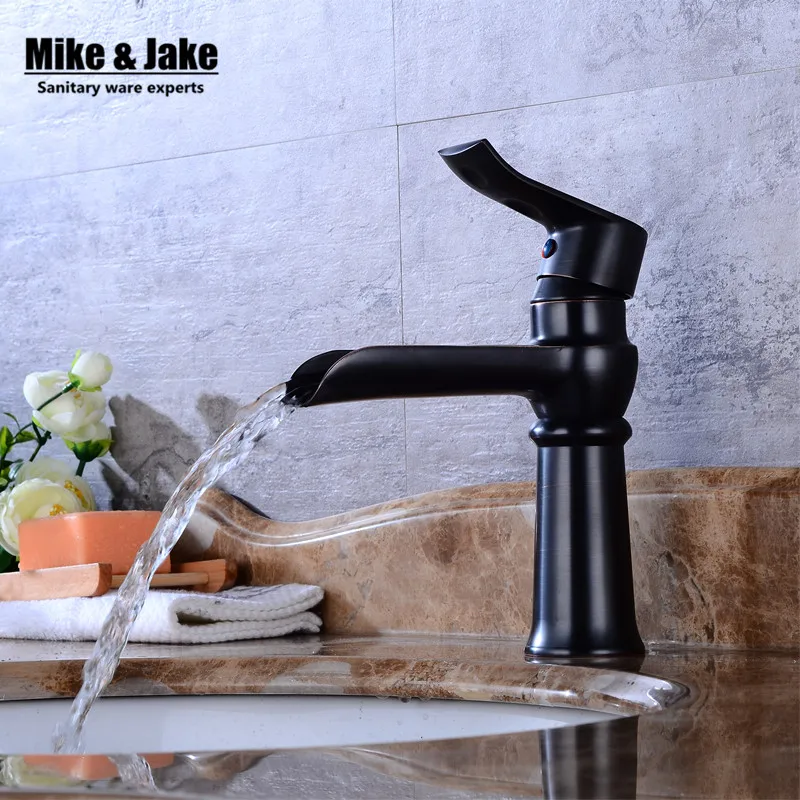 

Free shipping Black Waterfall faucet Crane ORB Bathroom basin Faucet Bathroom Basin Mixer Tap with Hot and Cold mixer FH89625