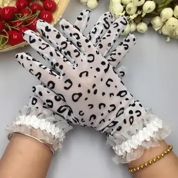 

Spring and summer women's leopard print thin elastic lace gloves lady's casual lace dance summer sunscreen gloves