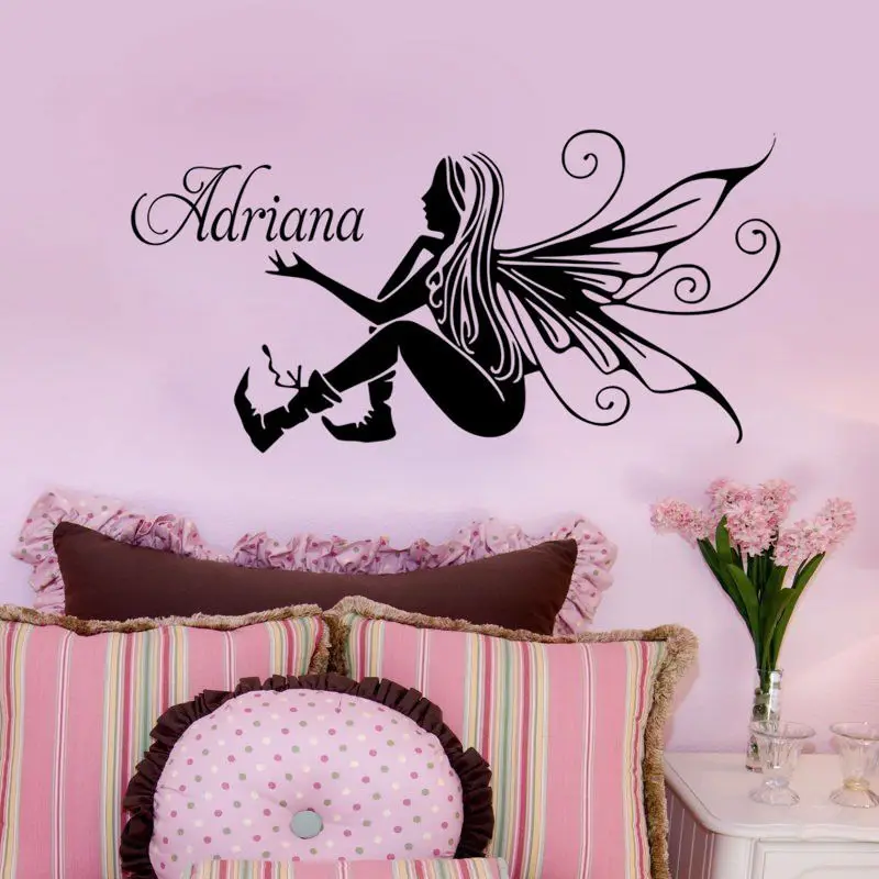 

Beautiful Sitting Fairy Vinyl Wall Sticker Your Name Personalized Name Decal