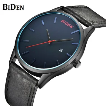 

BIDEN Men's Watches Famous Simple Style Japan Movement Quartz Wrist Watch Male Genuine Leather Business Clocks Relogio Masculino