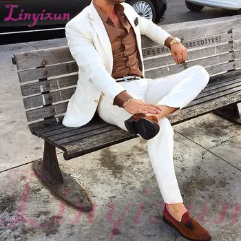 

Linyixun Custom Men Suits Casual Summer Beach Wedding Suits For Men Slim Fit Smart Business Street Prom Party Male