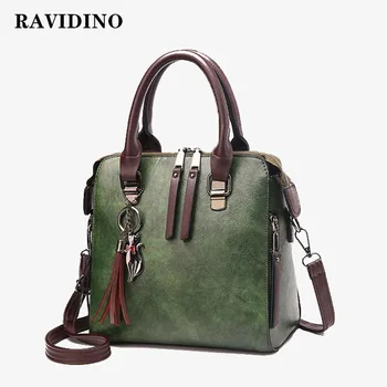 

RAVIDINO Leather Ladies HandBags Women Messenger Bags Totes Tassel Designer Crossbody Shoulder Bag Boston Hand Bags Hot Sale