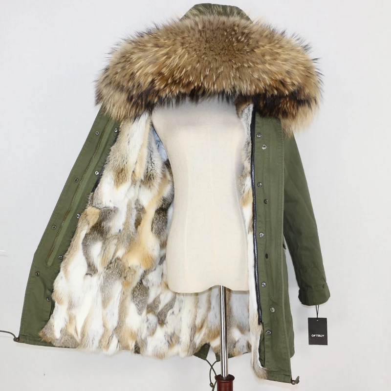 OFTBUY, зимняя женская куртка, пальто из натурального меха, длинная парка, воротник из натурального меха енота, подкладка из кроличьего меха, Толстая теплая уличная одежда, новинка - Цвет: 22